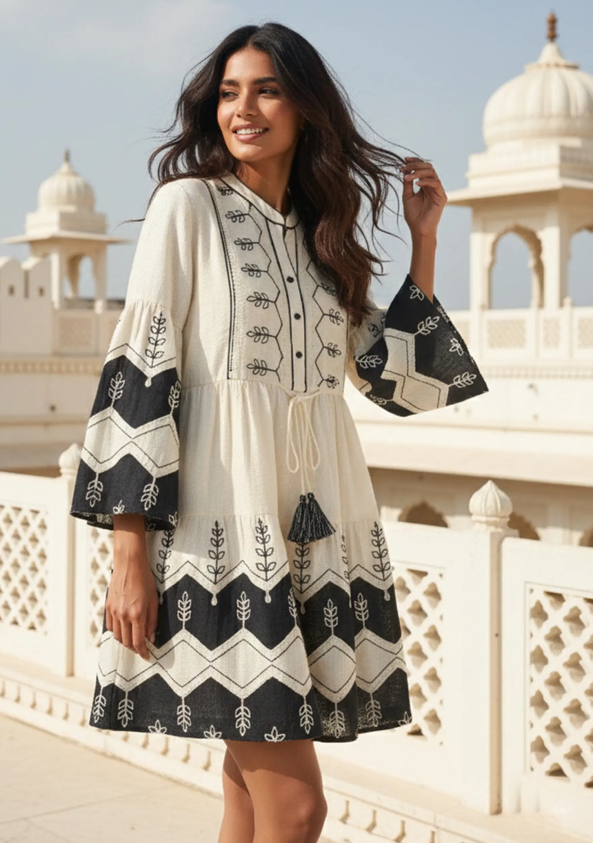ibBan Cotton Short Tunic with Hand Embroidery-Hira Short Tunic