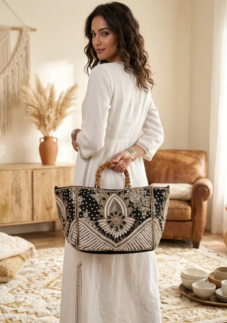 ibBan Hand Embroidered Tote Bag | Premium Cotton Canvas Designer - Vidha