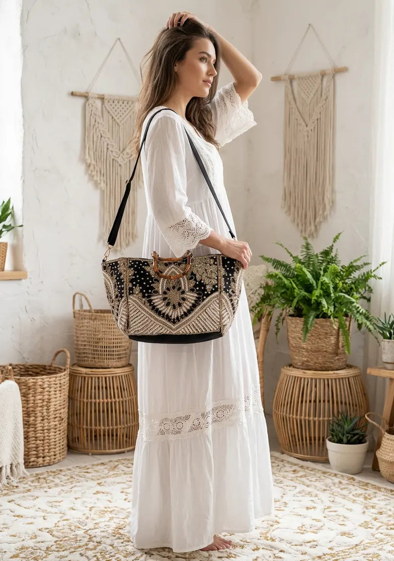 ibBan Hand Embroidered Tote Bag | Premium Cotton Canvas Designer - Vidha