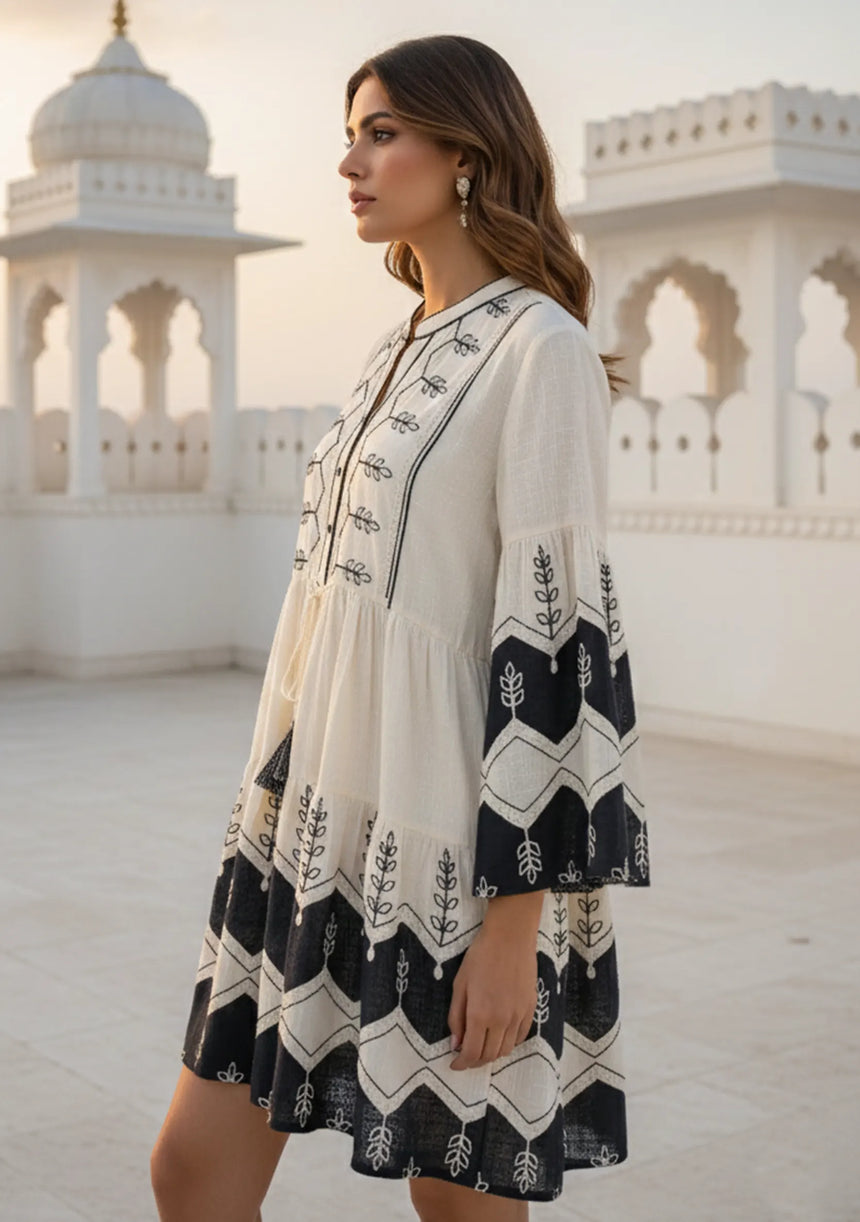ibBan Cotton Short Tunic with Hand Embroidery-Hira Short Tunic