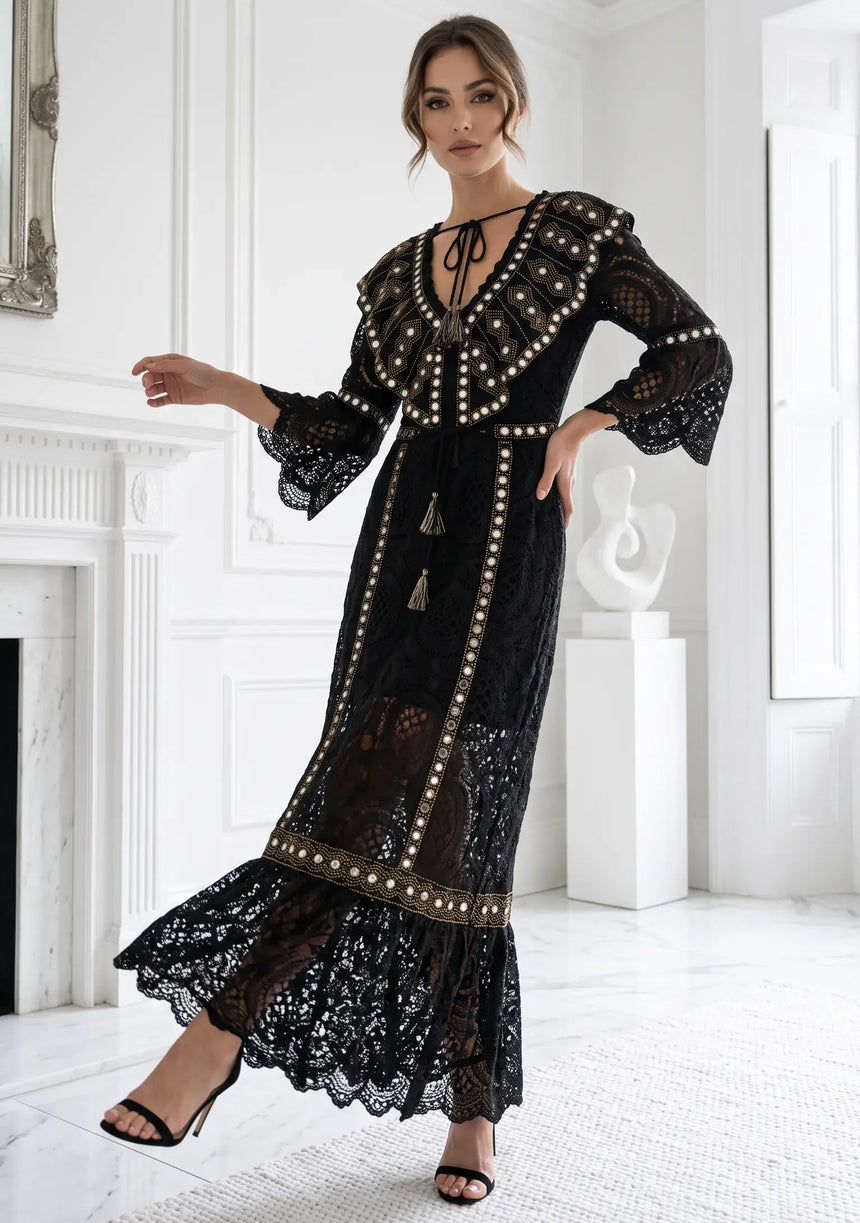 ibBan Women's Luxury Hand Embroidered Lace Maxi Dress - Isobel