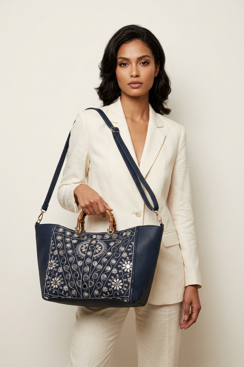 Women's Embroidered Canvas Handbag - Nuria