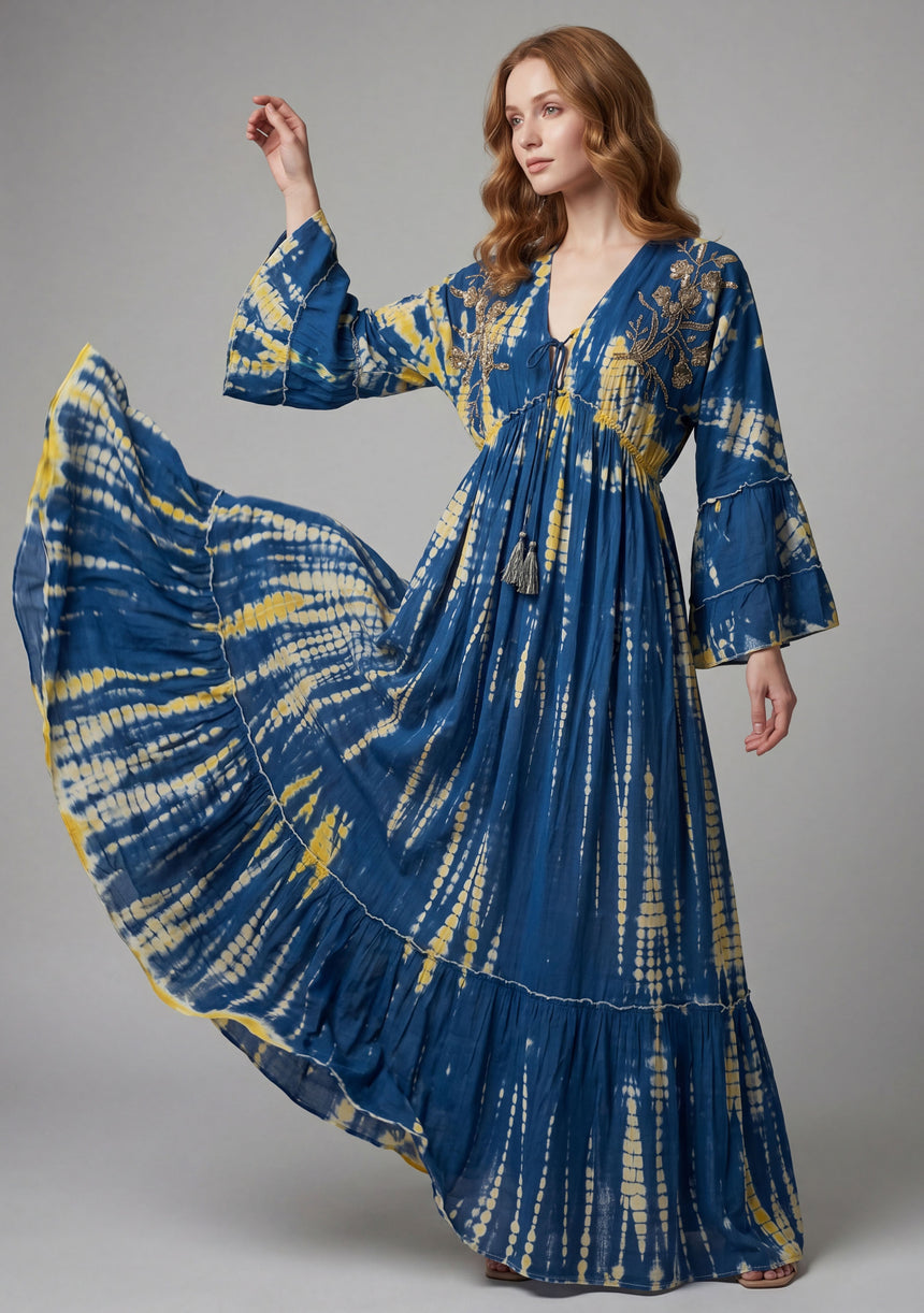 Maxivestido de lino de cuello redondo para mujer - Estilo tubo
