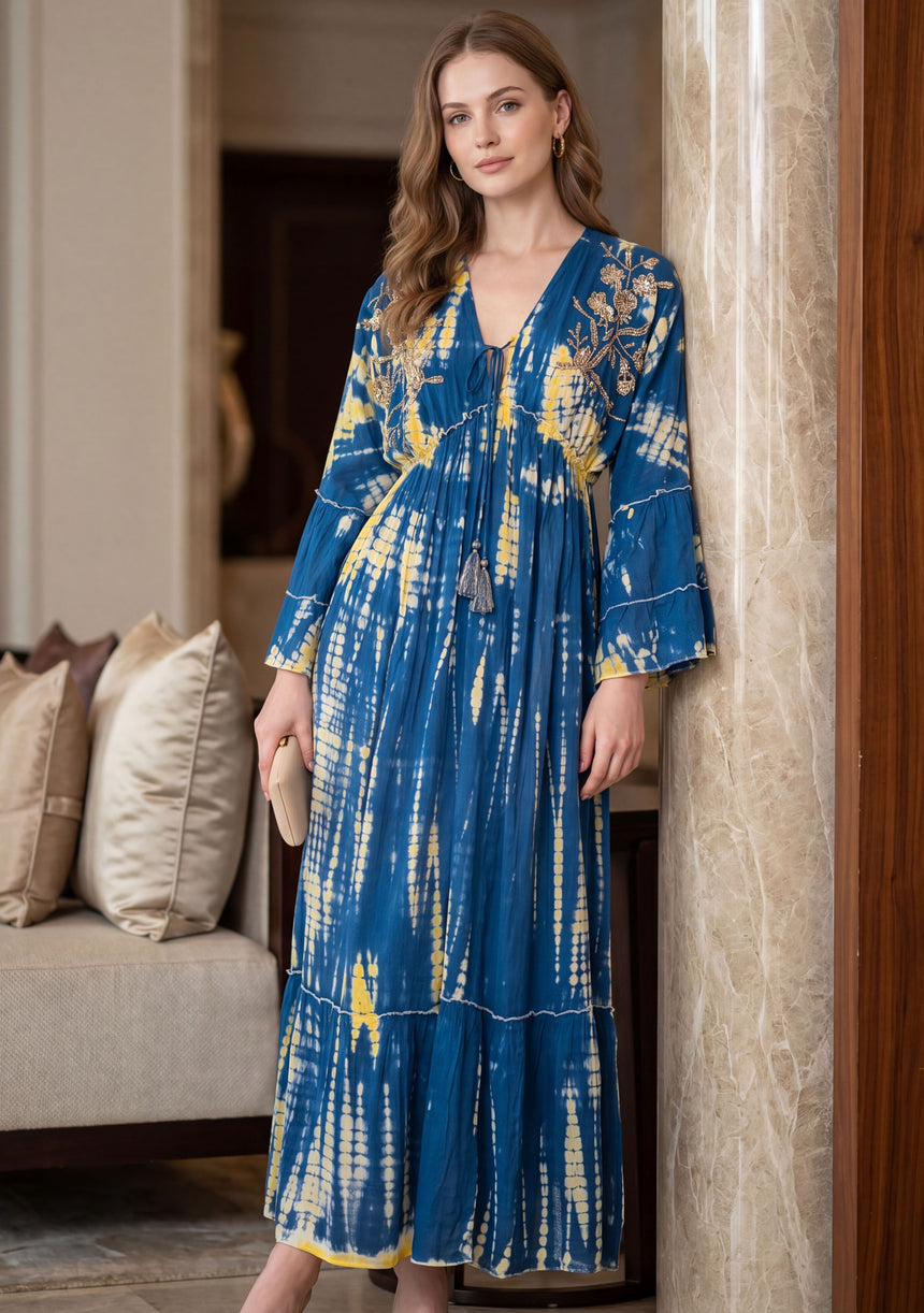 Maxivestido de lino de cuello redondo para mujer - Estilo tubo