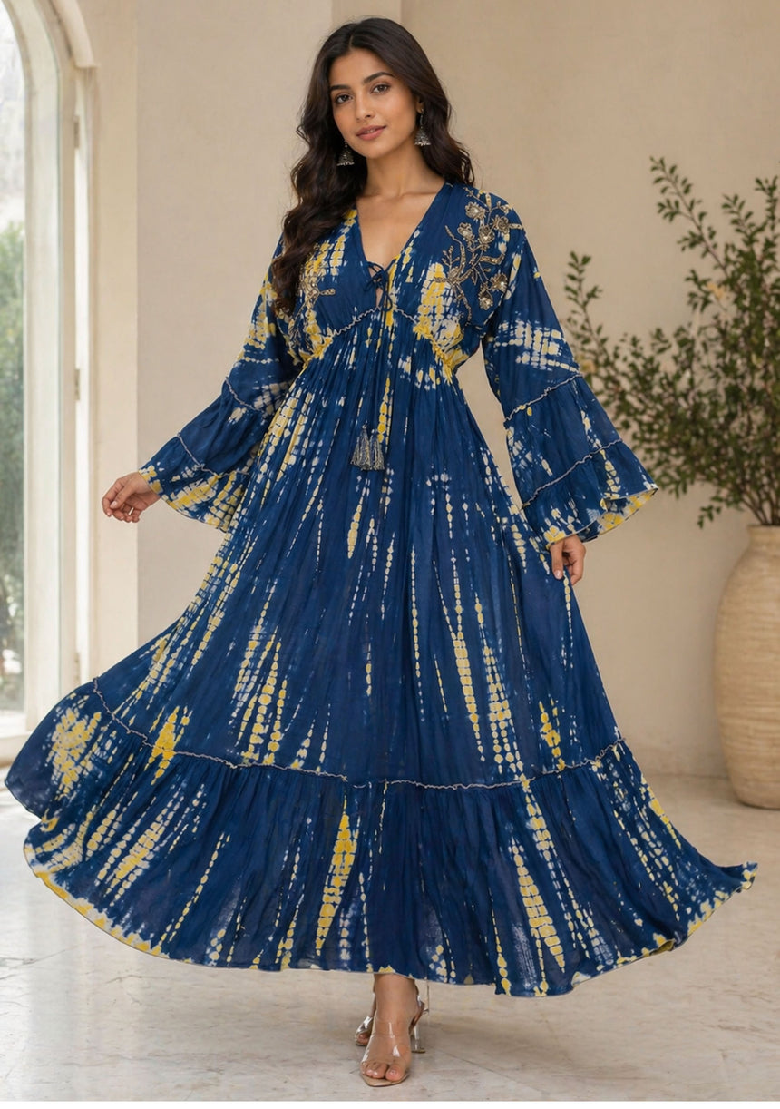Maxivestido de lino de cuello redondo para mujer - Estilo tubo