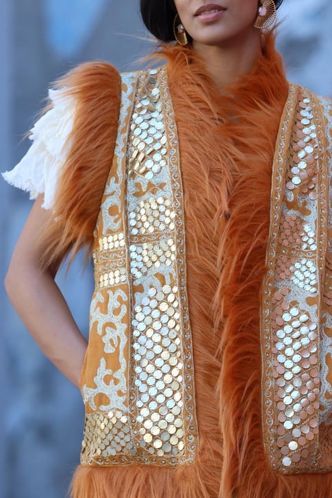 ibBan Hand Embroidered Winter Gilet | Women's Fur Gilet - Alara