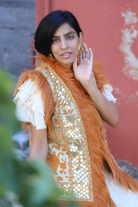 ibBan Hand Embroidered Winter Gilet | Women's Fur Gilet - Alara