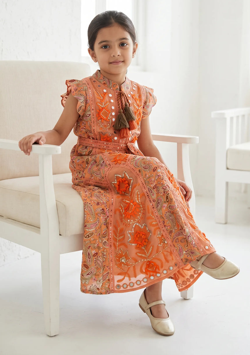 Girls' Shimmer Cotton dress Round Tie-Up Neck - Seliza