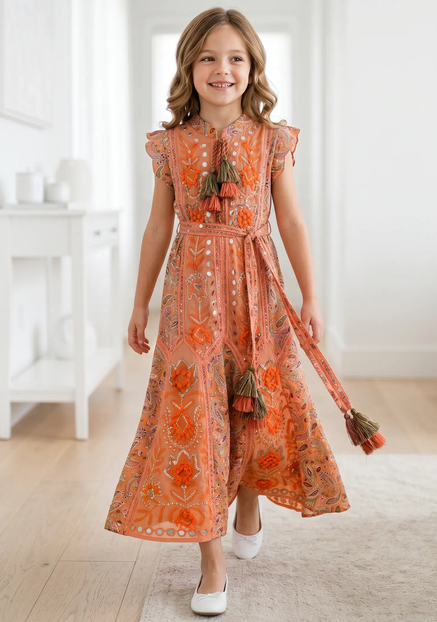 Girls' Shimmer Cotton dress Round Tie-Up Neck - Seliza