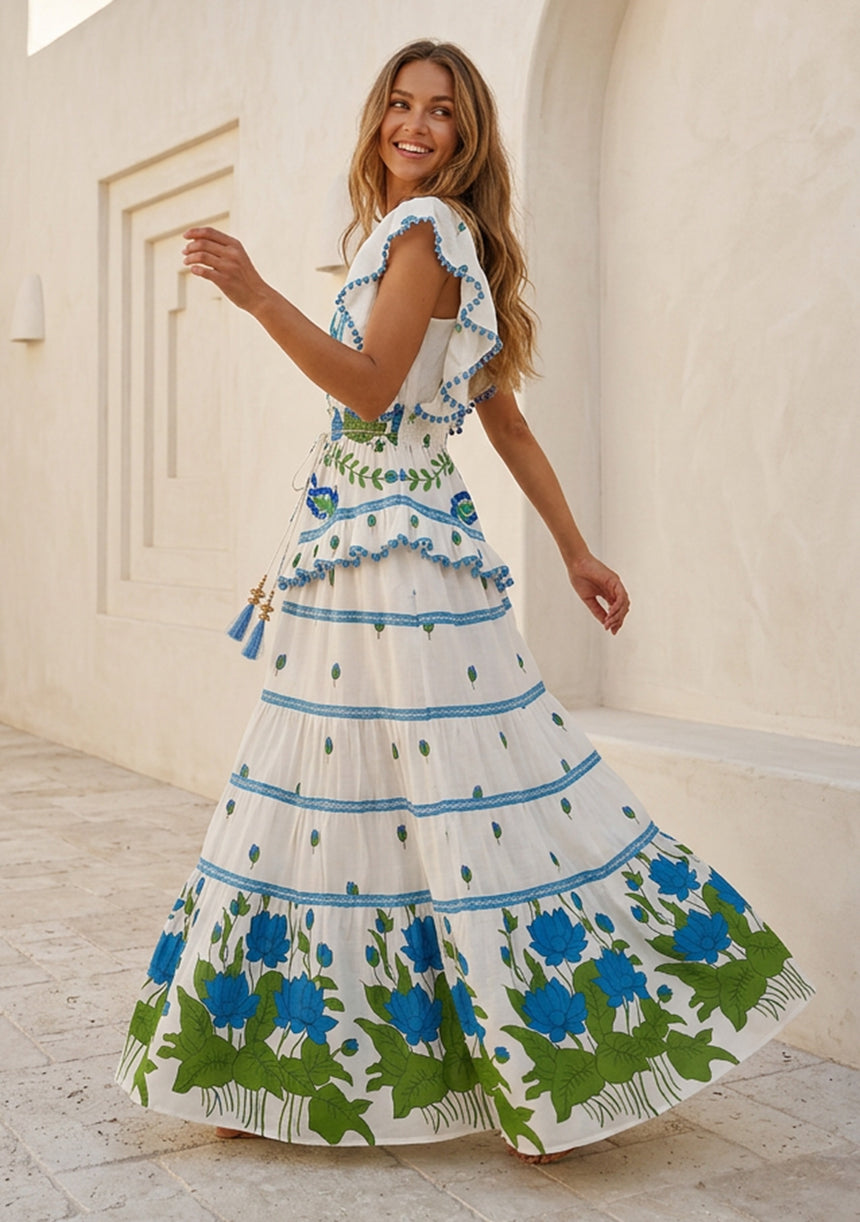 ibBan Hand Embroidered Cotton Maxi Dress-Akira Long Dress