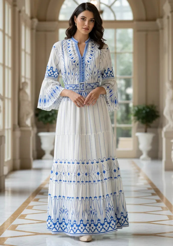 ibBan Cotton Long Tunic Dress with Hand Embroidery - Meerab Long Tunic