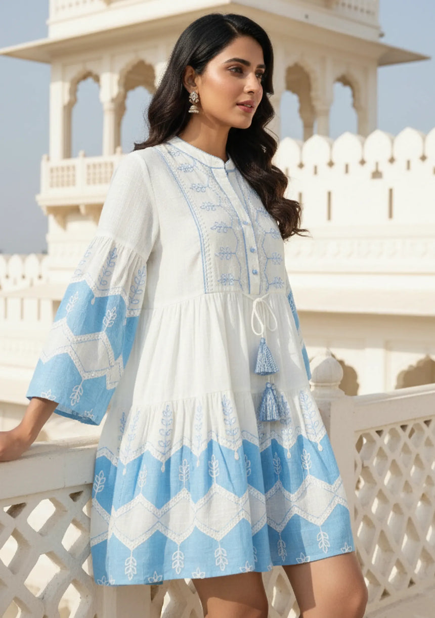 ibBan Cotton Short Tunic with Hand Embroidery-Hira Short Tunic