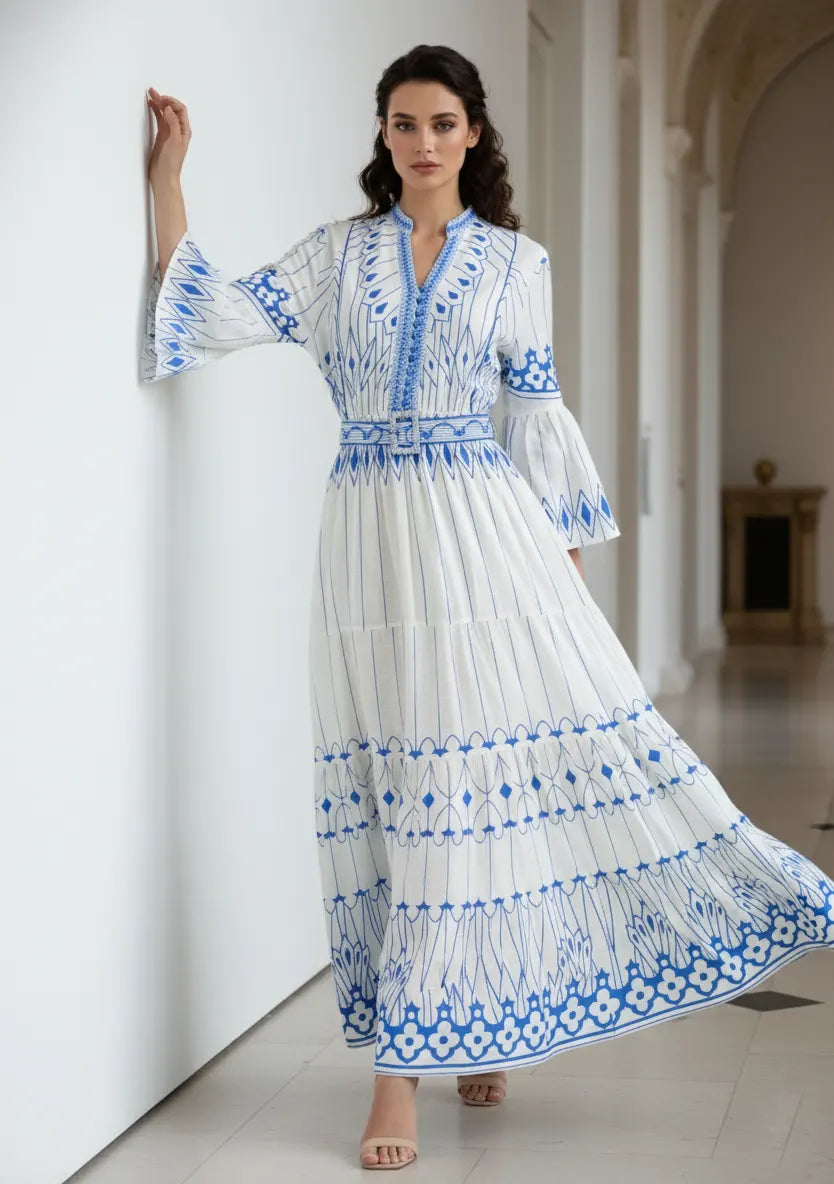 ibBan Cotton Long Tunic Dress with Hand Embroidery - Meerab Long Tunic