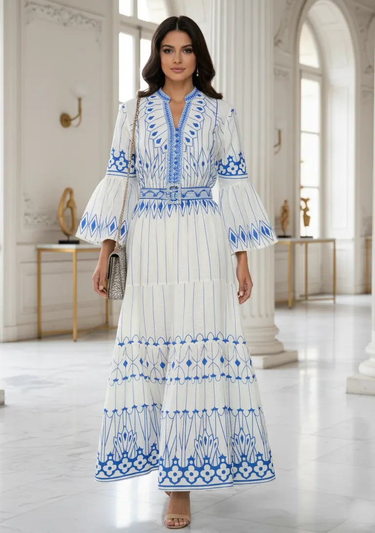 ibBan Cotton Long Tunic Dress with Hand Embroidery - Meerab Long Tunic