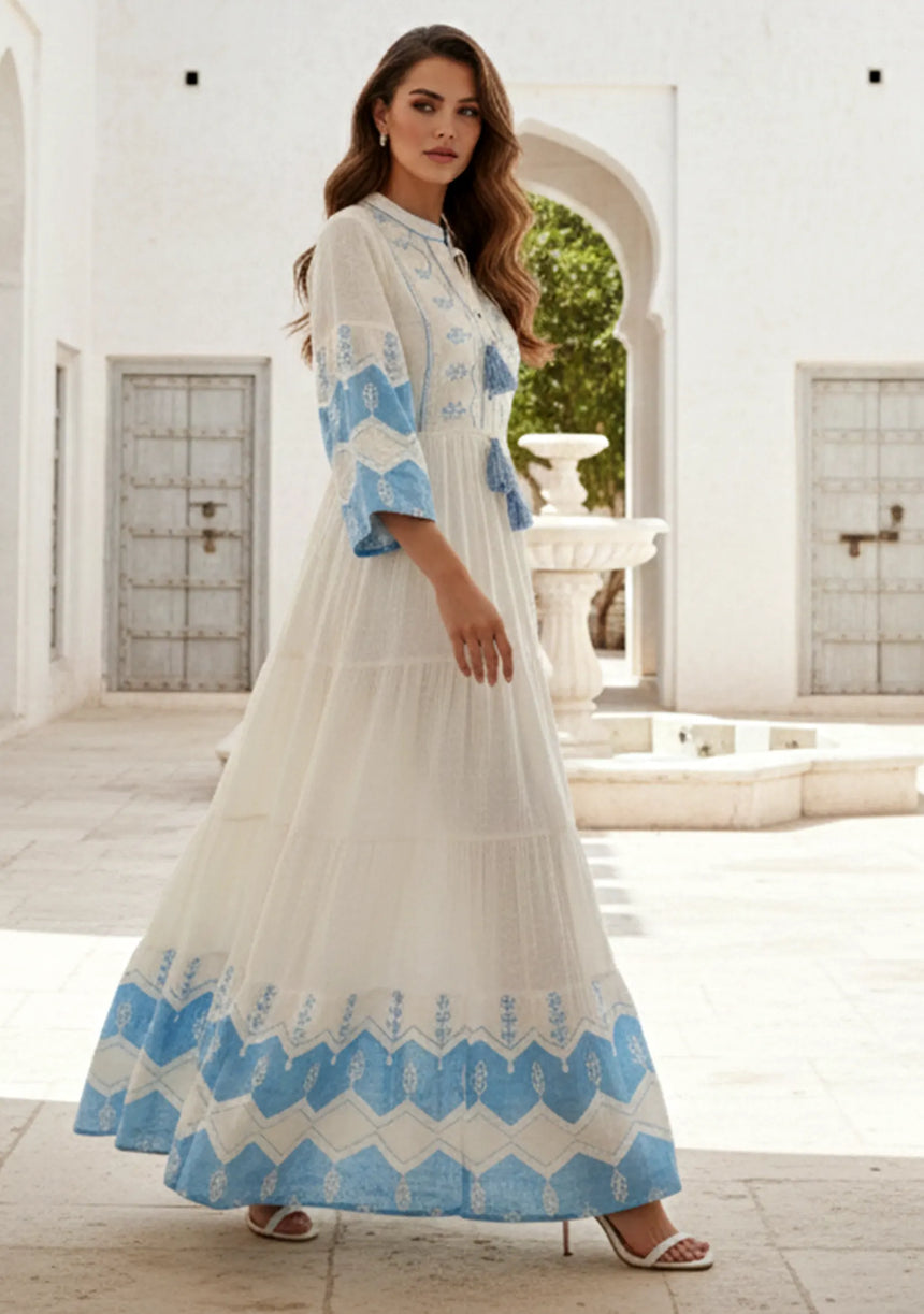 ibBan Cotton Long Tunic Dress with Hand Embroidery - Hira Long Tunic