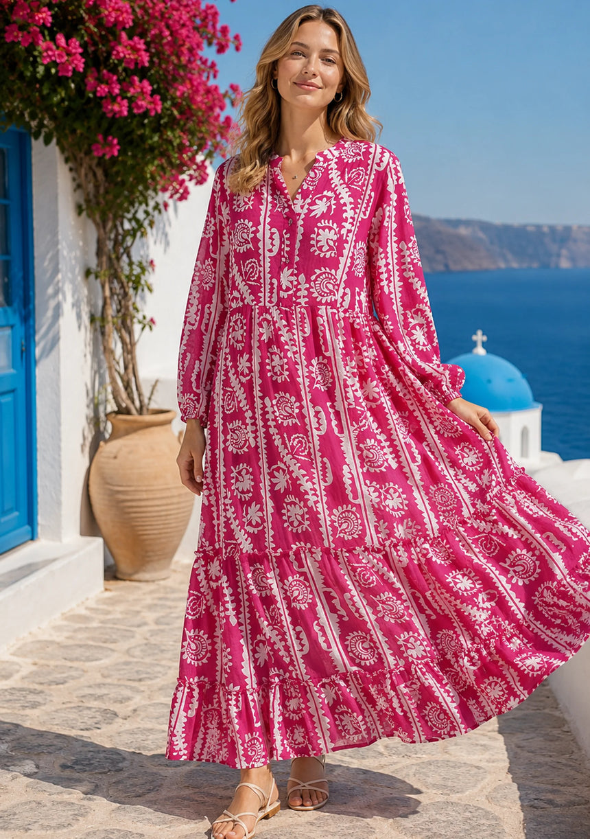 Maxivestido de algodón con cuello en V para mujer - Asheer