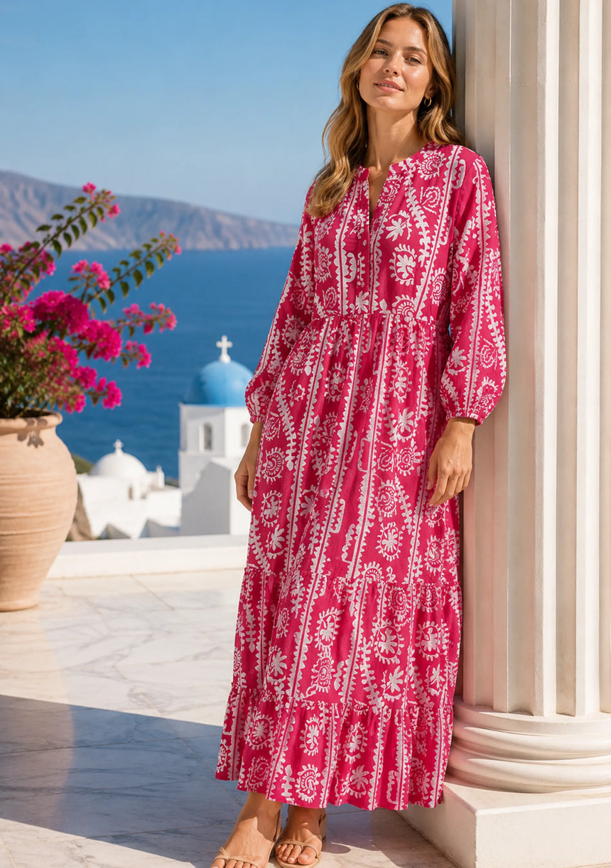 Maxivestido de algodón con cuello en V para mujer - Asheer