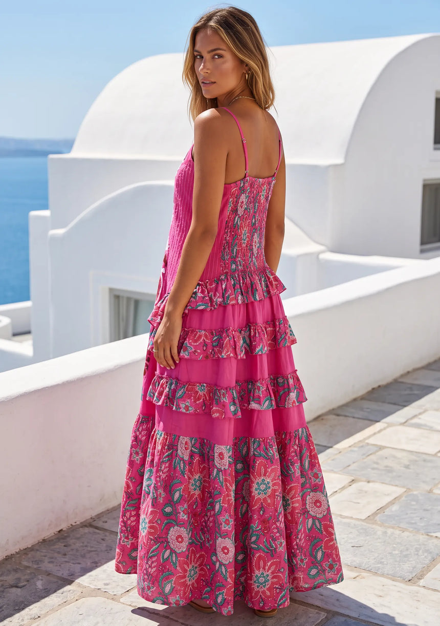 ibBan Embroidered Cotton Strap Maxi Dress with Floral Print - Huwa