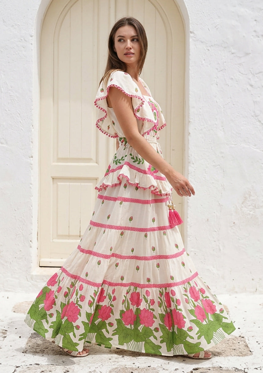 ibBan Hand Embroidered Cotton Maxi Dress-Akira Long Dress