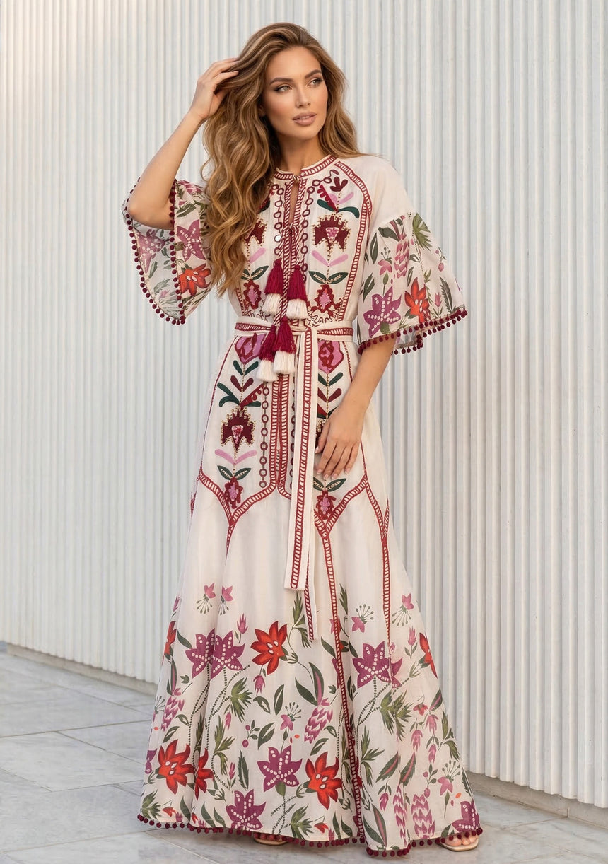 ibBan Blue Floral Hand Embroidered Cotton Long Dress - Imaani Long Dress