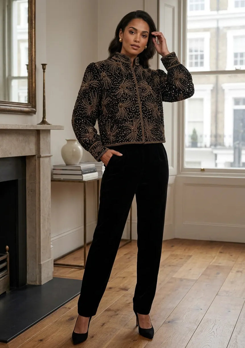 ibBan Luxury Heavy Hand Embroidered Winter Jacket | Women's Designer Statement Jacket - Idli