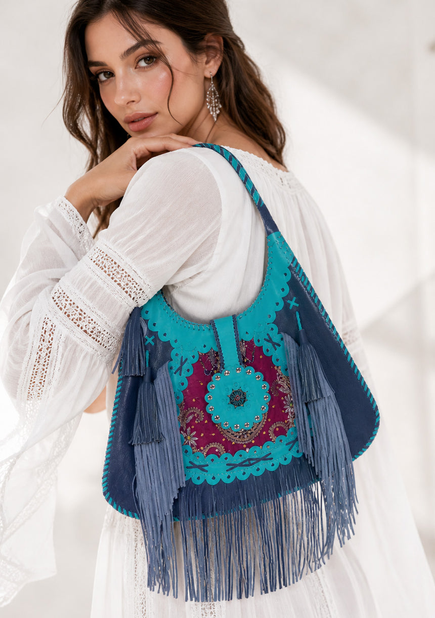 Bolso de cuero bordado para mujer - Ibiza