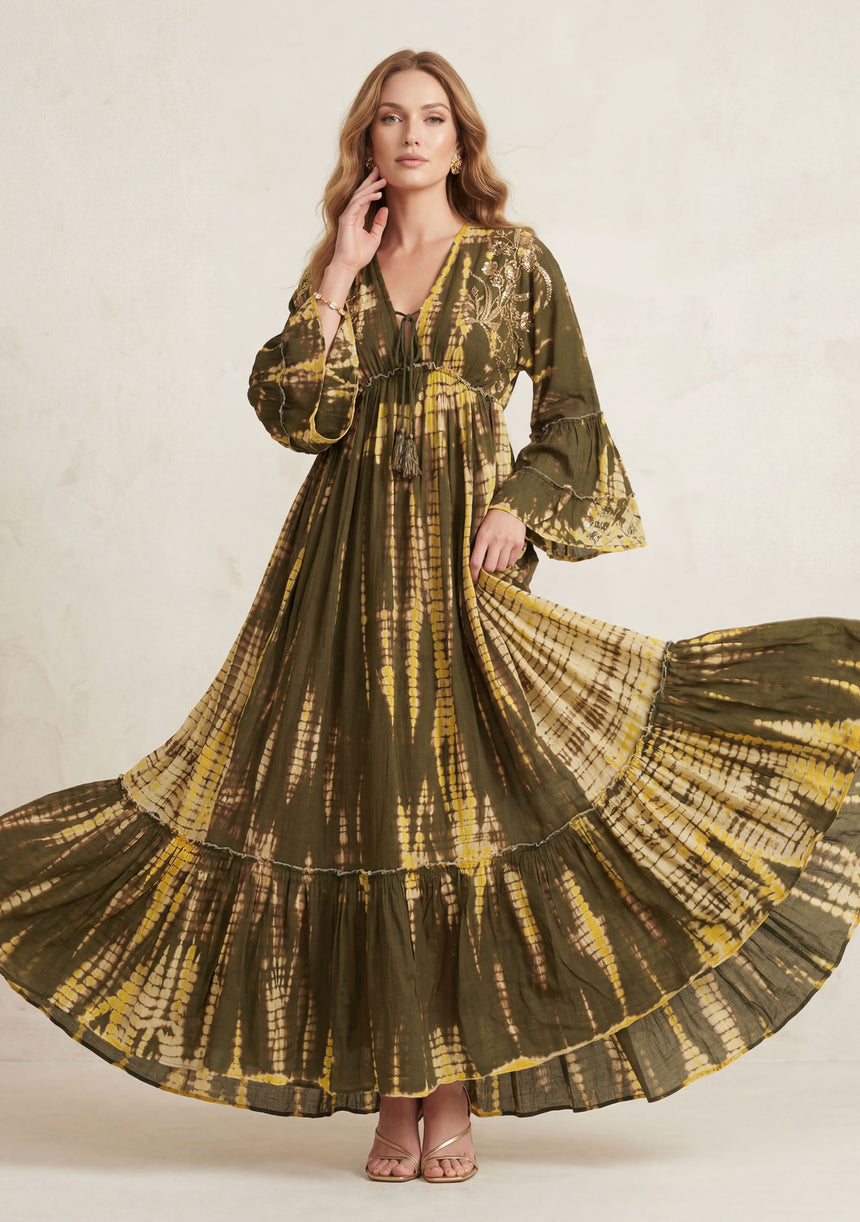 Maxivestido de lino de cuello redondo para mujer - Estilo tubo