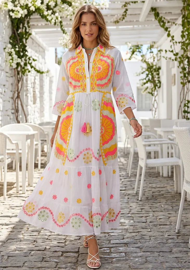 Women's Cotton Long Tunic V-Neck - Sara