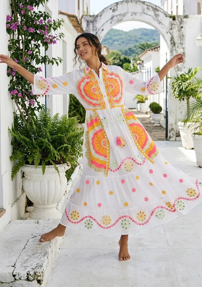 Women's Cotton Long Tunic V-Neck - Sara