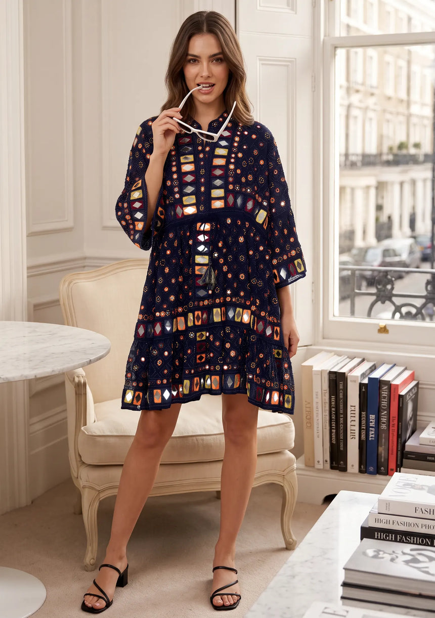 ibBan Women's Hand Embroidered Short Tunic - Corina Short Tunic