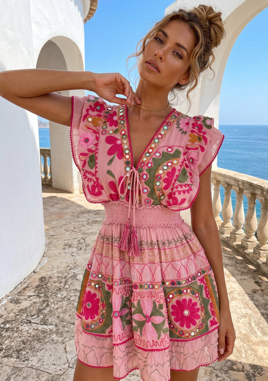 ibBan Hand Embroidered Long Dress | Luxury Bohemian Short Dress - Orla