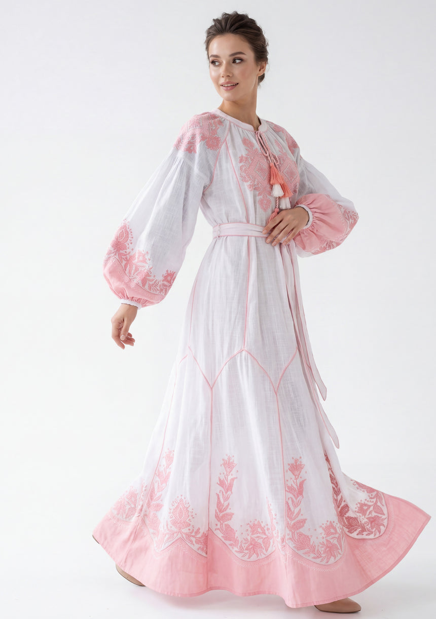 Vestido largo de algodón de cuello redondo para mujer - Naisha
