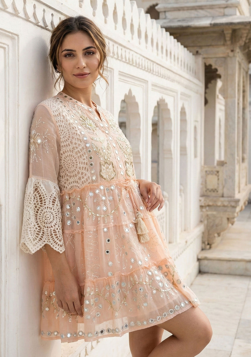 ibBan Hand Embroidered Cotton Short Tunic Dress -Mehak Short Tunic
