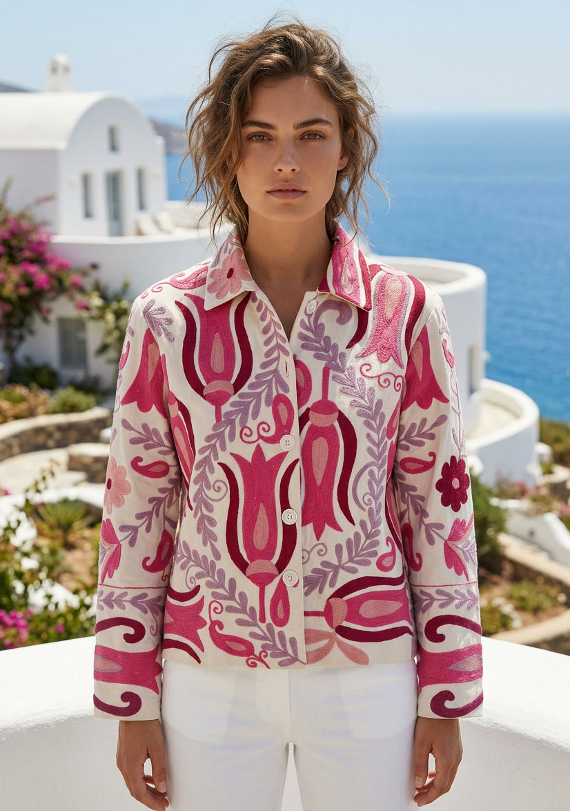 Women's Artisan Hand Embroidery Cotton Canvas Jacket - Vesana
