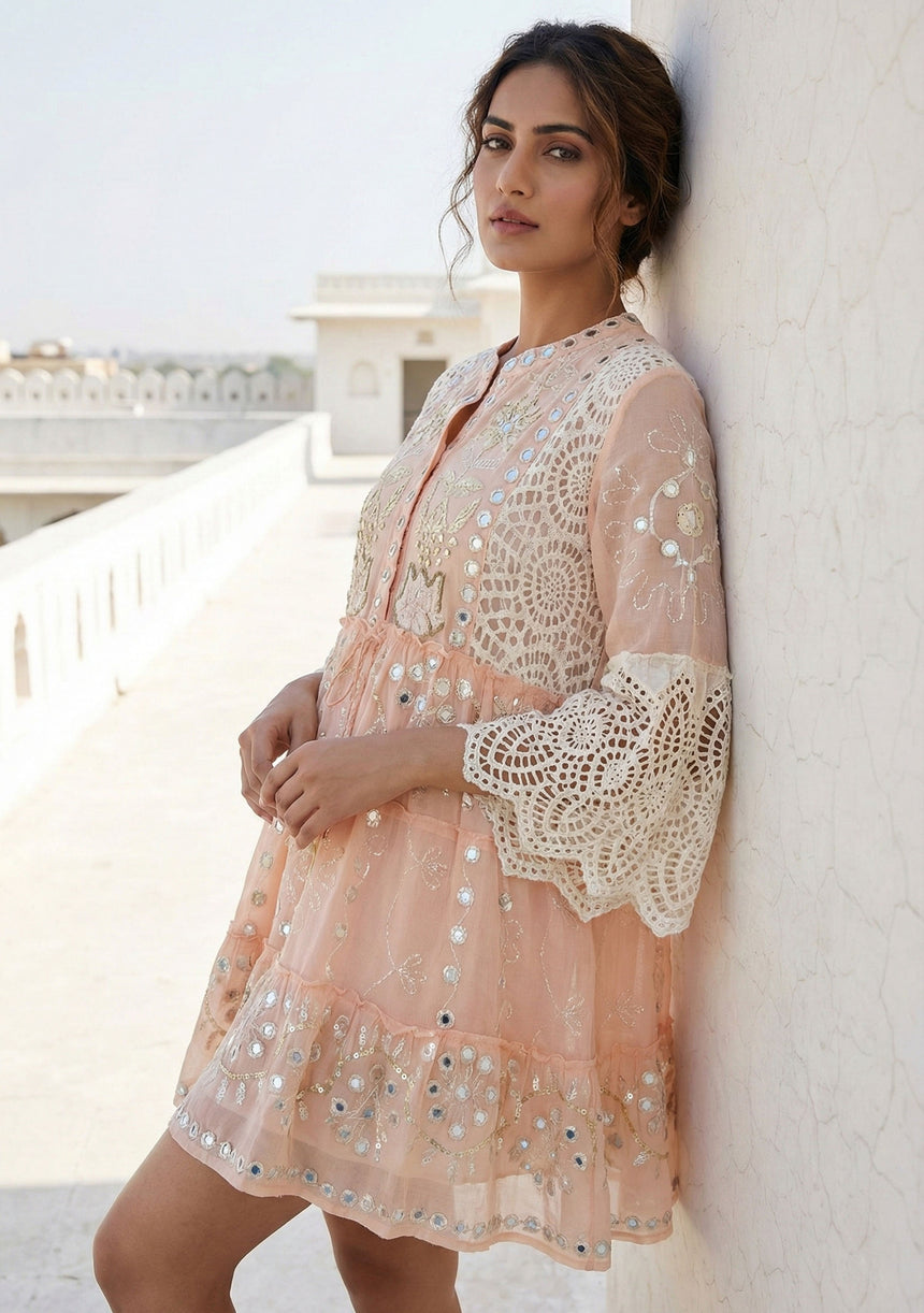 ibBan Hand Embroidered Cotton Short Tunic Dress -Mehak Short Tunic