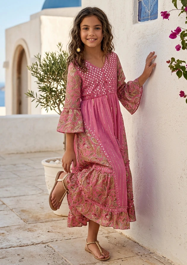 Girls' Shimmer Cotton dress V-Neck - Marina