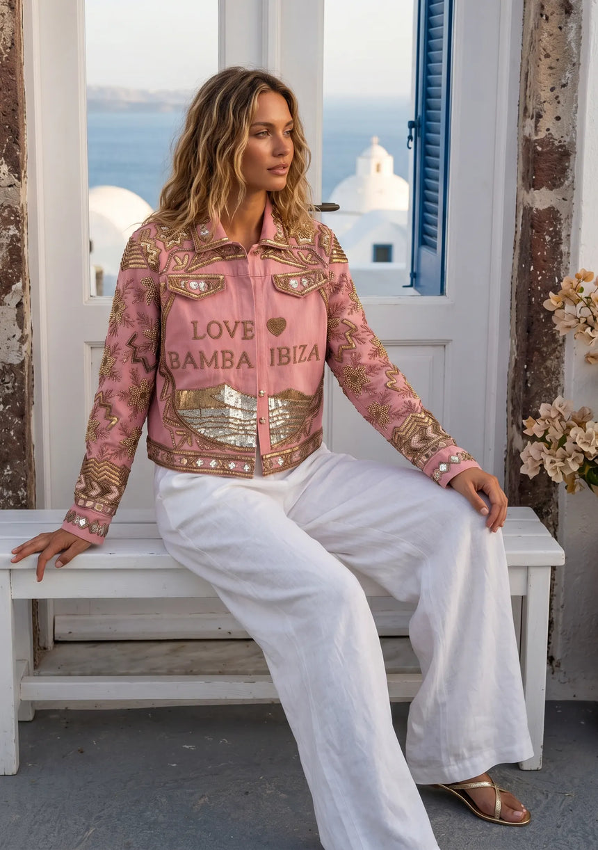 ibBan Hand Embroidered Canvas Jacket | Women's Luxury Fashion - Love Jacket