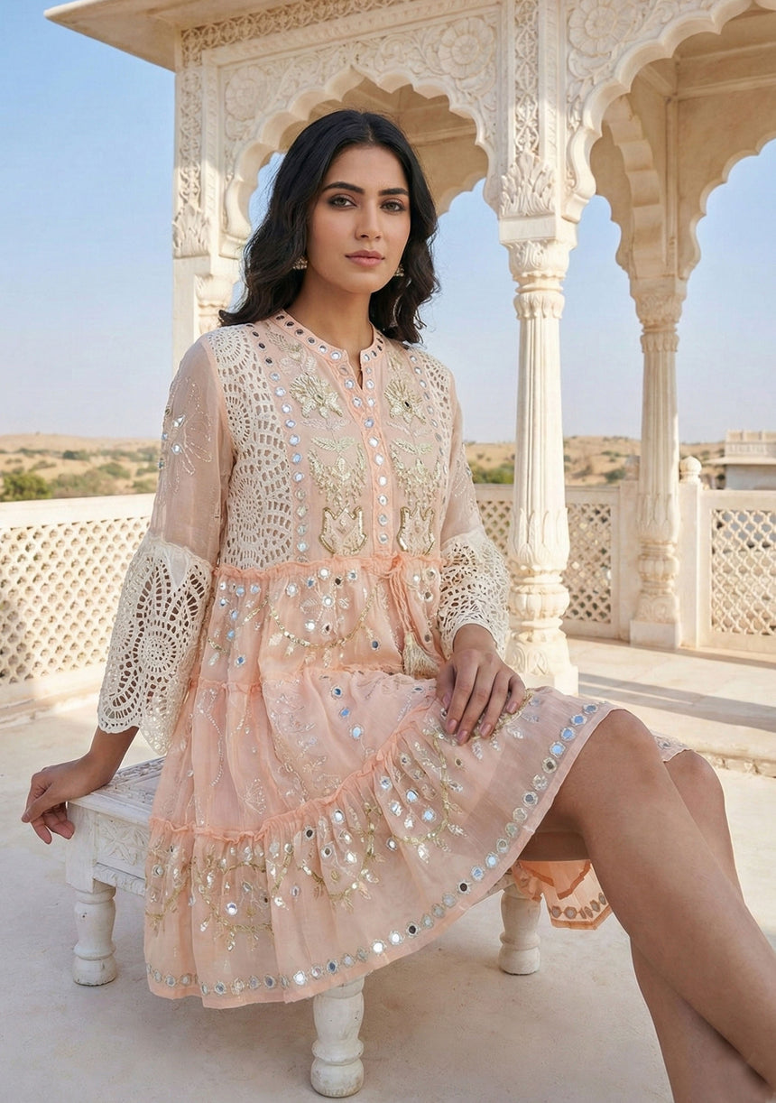 ibBan Hand Embroidered Cotton Short Tunic Dress -Mehak Short Tunic