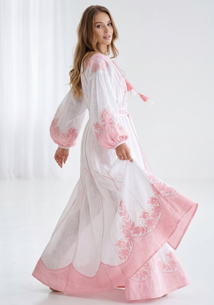 Vestido largo de algodón de cuello redondo para mujer - Naisha