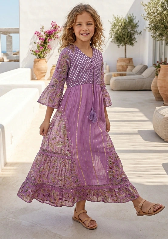 Girls' Shimmer Cotton dress V-Neck - Marina