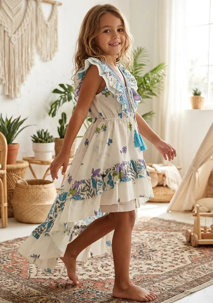 Robe en coton col V pour fille - Jelisha