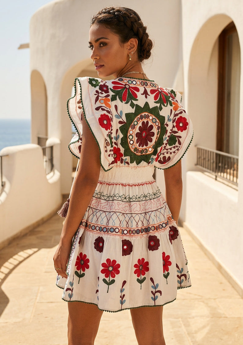 ibBan Hand Embroidered Long Dress | Luxury Bohemian Short Dress - Orla