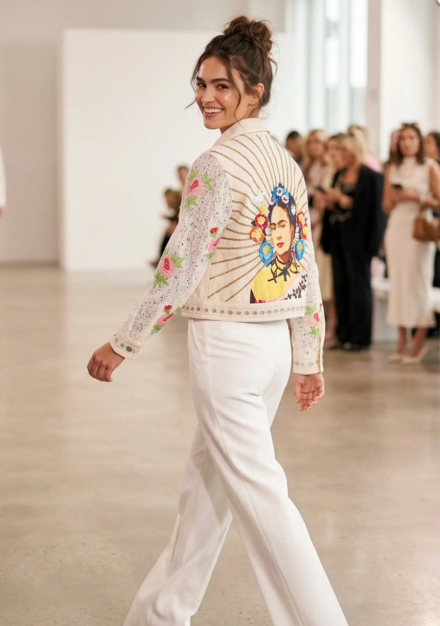 Women's Artisan Hand Embroidery Canvas Jacket - Farida