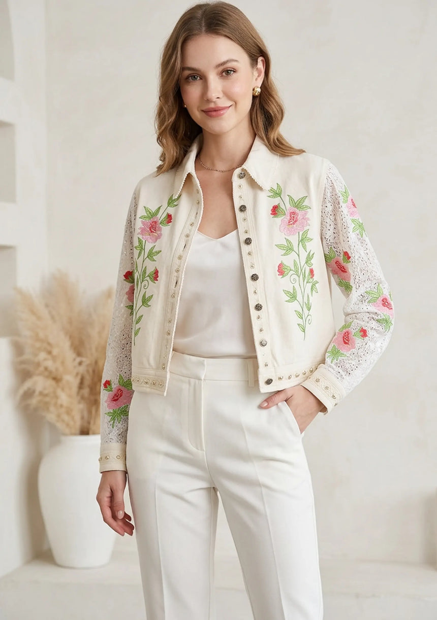 Women's Artisan Hand Embroidery Canvas Jacket - Farida