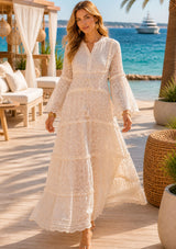 Maxivestido de algodón con cuello en V para mujer - Anika