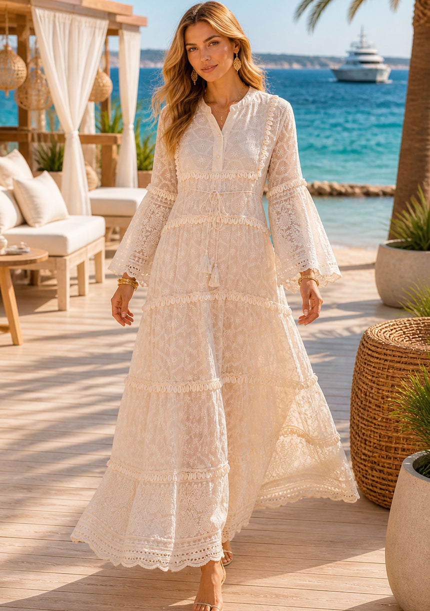 Maxivestido de algodón con cuello en V para mujer - Anika