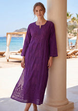 Vestido maxi de algodón con cuello redondo para mujer - Aanshi