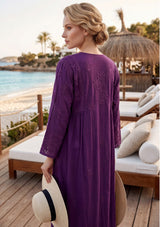 Vestido maxi de algodón con cuello redondo para mujer - Aanshi