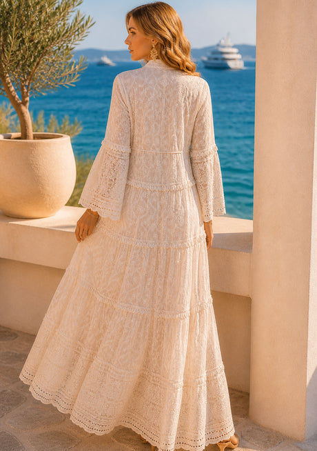 Maxivestido de algodón con cuello en V para mujer - Anika