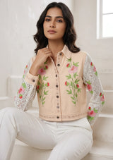 Women's Artisan Hand Embroidery Canvas Jacket - Farida